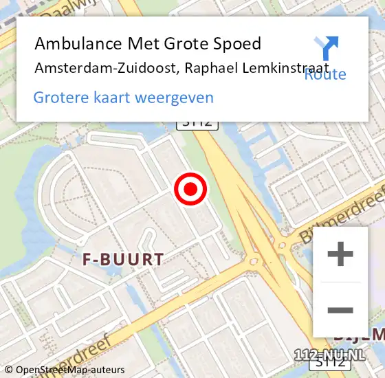 Locatie op kaart van de 112 melding: Ambulance Met Grote Spoed Naar Amsterdam-Zuidoost, Raphael Lemkinstraat op 4 augustus 2021 21:28