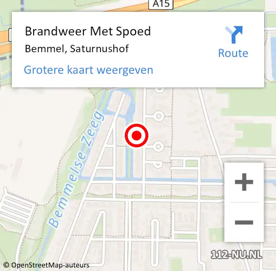 Locatie op kaart van de 112 melding: Brandweer Met Spoed Naar Bemmel, Saturnushof op 4 augustus 2021 21:51