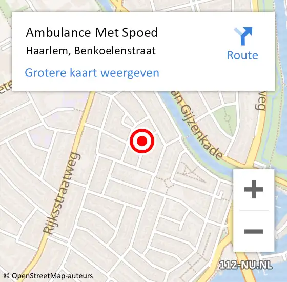 Locatie op kaart van de 112 melding: Ambulance Met Spoed Naar Haarlem, Benkoelenstraat op 4 augustus 2021 21:54