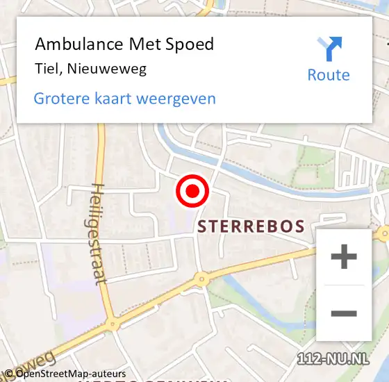 Locatie op kaart van de 112 melding: Ambulance Met Spoed Naar Tiel, Nieuweweg op 4 augustus 2021 21:58