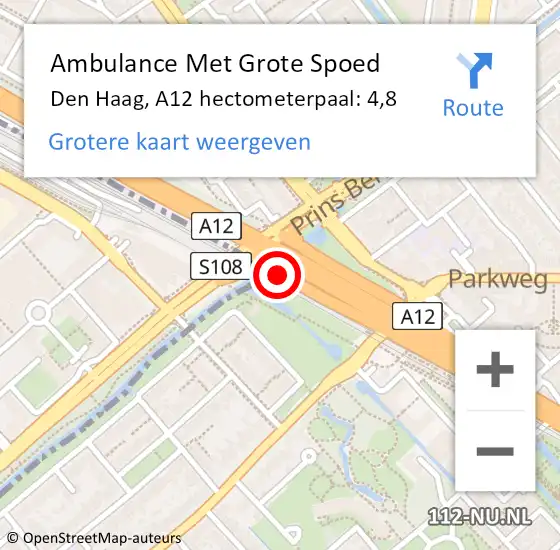 Locatie op kaart van de 112 melding: Ambulance Met Grote Spoed Naar Den Haag, A12 hectometerpaal: 4,8 op 4 augustus 2021 22:26