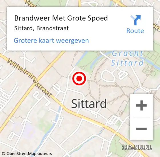 Locatie op kaart van de 112 melding: Brandweer Met Grote Spoed Naar Sittard, Brandstraat op 4 augustus 2021 22:26