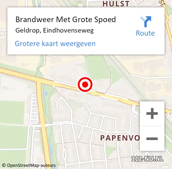 Locatie op kaart van de 112 melding: Brandweer Met Grote Spoed Naar Geldrop, Eindhovenseweg op 4 augustus 2021 22:43