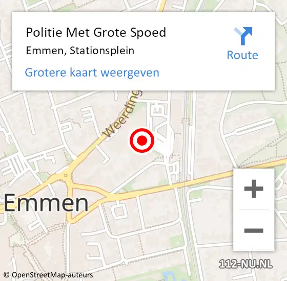 Locatie op kaart van de 112 melding: Politie Met Grote Spoed Naar Emmen, Stationsplein op 4 augustus 2021 22:54