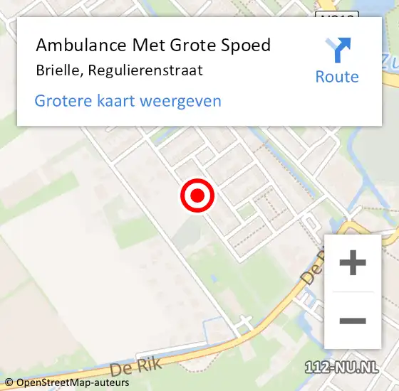 Locatie op kaart van de 112 melding: Ambulance Met Grote Spoed Naar Brielle, Regulierenstraat op 4 augustus 2021 23:23
