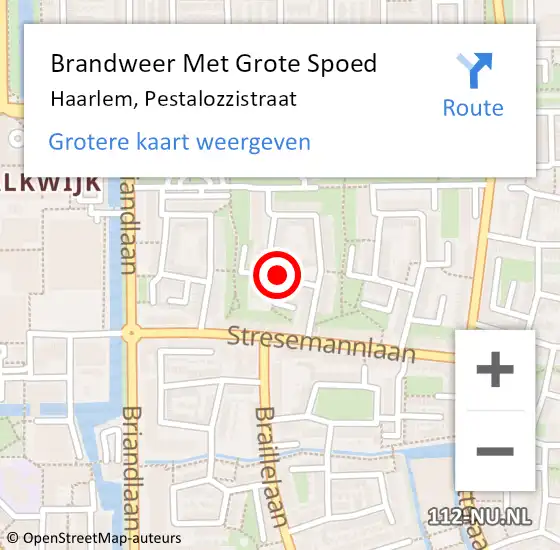 Locatie op kaart van de 112 melding: Brandweer Met Grote Spoed Naar Haarlem, Pestalozzistraat op 5 augustus 2021 00:00