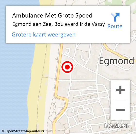 Locatie op kaart van de 112 melding: Ambulance Met Grote Spoed Naar Egmond aan Zee, Boulevard Ir de Vassy op 5 augustus 2021 01:07