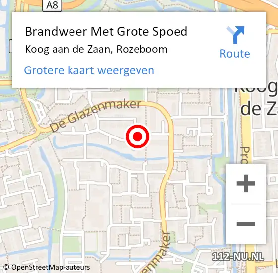 Locatie op kaart van de 112 melding: Brandweer Met Grote Spoed Naar Koog aan de Zaan, Rozeboom op 5 augustus 2021 01:10