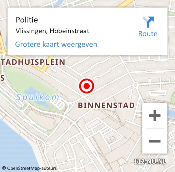 Locatie op kaart van de 112 melding: Politie Vlissingen, Hobeinstraat op 5 augustus 2021 02:14