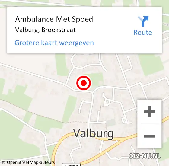 Locatie op kaart van de 112 melding: Ambulance Met Spoed Naar Valburg, Broekstraat op 5 augustus 2021 04:09