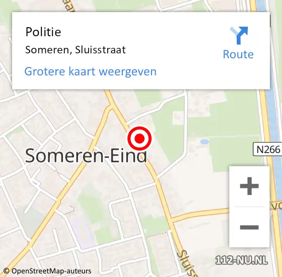 Locatie op kaart van de 112 melding: Politie Someren, Sluisstraat op 5 augustus 2021 04:24