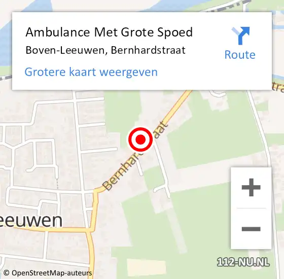 Locatie op kaart van de 112 melding: Ambulance Met Grote Spoed Naar Boven-Leeuwen, Bernhardstraat op 5 augustus 2021 06:08