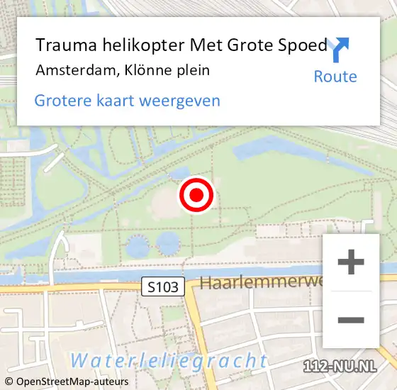Locatie op kaart van de 112 melding: Trauma helikopter Met Grote Spoed Naar Amsterdam, Klönne plein op 5 augustus 2021 07:04