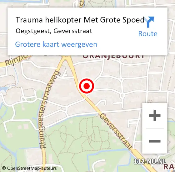 Locatie op kaart van de 112 melding: Trauma helikopter Met Grote Spoed Naar Oegstgeest, Geversstraat op 5 augustus 2021 09:10