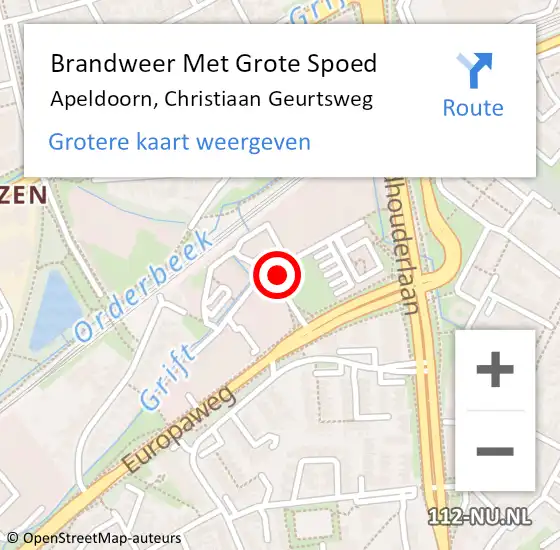 Locatie op kaart van de 112 melding: Brandweer Met Grote Spoed Naar Apeldoorn, Christiaan Geurtsweg op 5 augustus 2021 10:28