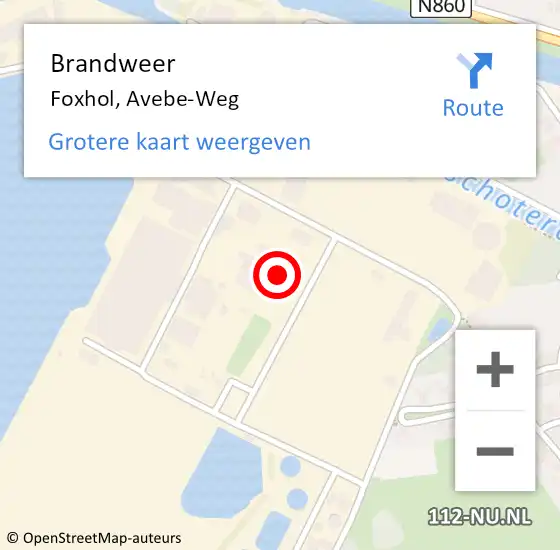 Locatie op kaart van de 112 melding: Brandweer Foxhol, Avebe-Weg op 5 augustus 2021 11:08