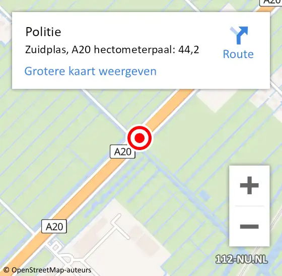 Locatie op kaart van de 112 melding: Politie Zuidplas, A20 hectometerpaal: 44,2 op 5 augustus 2021 11:16