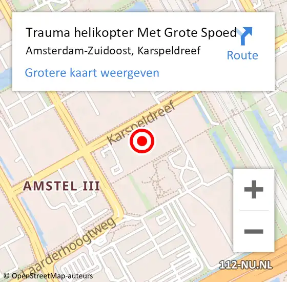 Locatie op kaart van de 112 melding: Trauma helikopter Met Grote Spoed Naar Amsterdam-Zuidoost, Karspeldreef op 5 augustus 2021 11:31