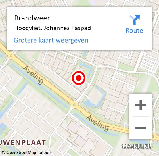 Locatie op kaart van de 112 melding: Brandweer Hoogvliet, Johannes Taspad op 5 augustus 2021 11:49