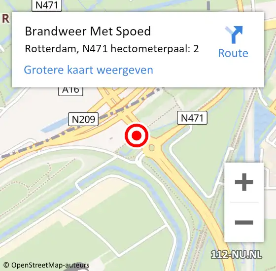 Locatie op kaart van de 112 melding: Brandweer Met Spoed Naar Rotterdam, N471 hectometerpaal: 2 op 5 augustus 2021 12:03