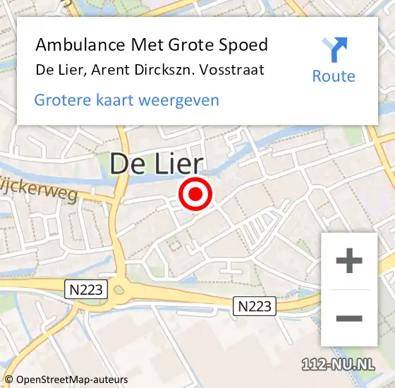 Locatie op kaart van de 112 melding: Ambulance Met Grote Spoed Naar De Lier, Arent Dirckszn. Vosstraat op 5 augustus 2021 12:20