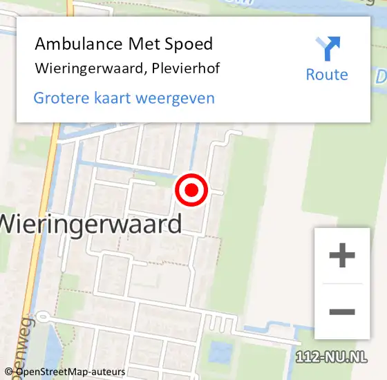 Locatie op kaart van de 112 melding: Ambulance Met Spoed Naar Wieringerwaard, Plevierhof op 5 augustus 2021 12:20