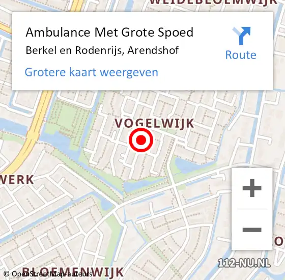 Locatie op kaart van de 112 melding: Ambulance Met Grote Spoed Naar Berkel en Rodenrijs, Arendshof op 5 augustus 2021 12:27