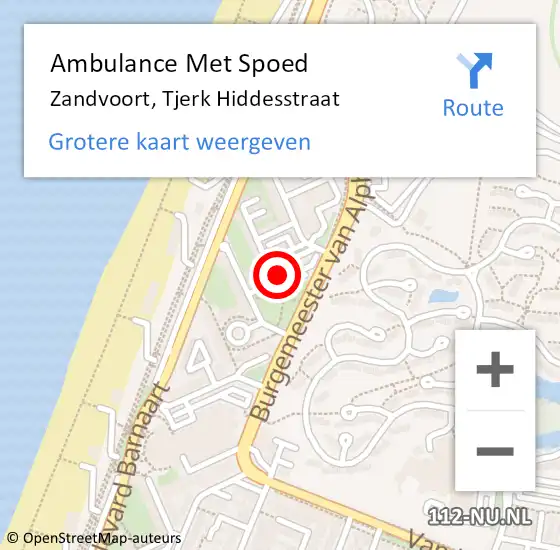 Locatie op kaart van de 112 melding: Ambulance Met Spoed Naar Zandvoort, Tjerk Hiddesstraat op 5 augustus 2021 12:42