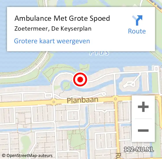 Locatie op kaart van de 112 melding: Ambulance Met Grote Spoed Naar Zoetermeer, De Keyserplan op 5 augustus 2021 13:11