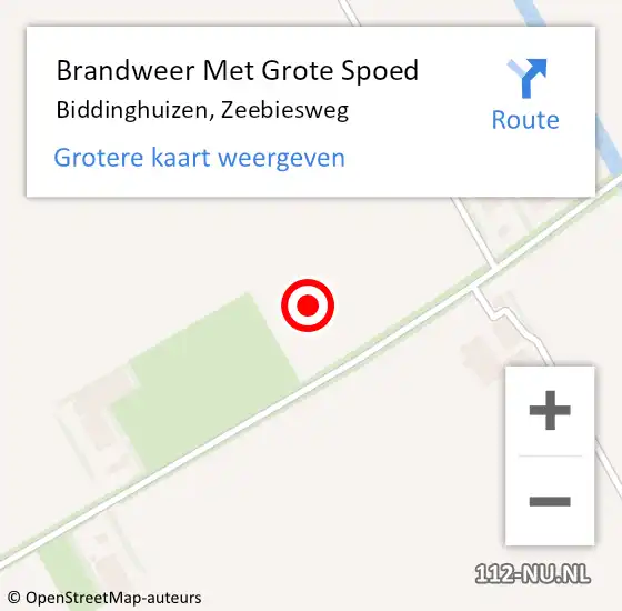 Locatie op kaart van de 112 melding: Brandweer Met Grote Spoed Naar Biddinghuizen, Zeebiesweg op 5 augustus 2021 13:21