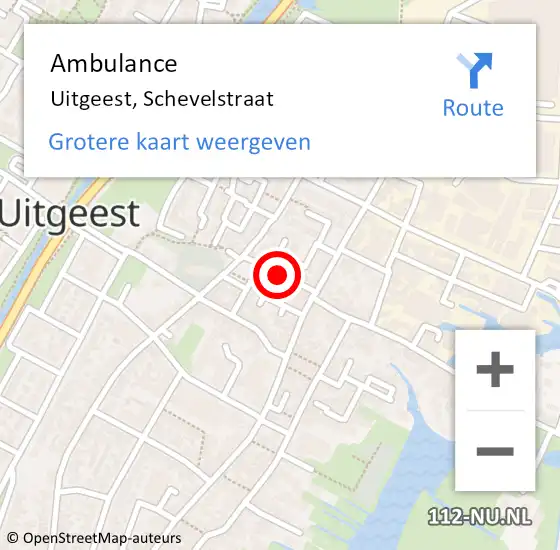 Locatie op kaart van de 112 melding: Ambulance Uitgeest, Schevelstraat op 5 augustus 2021 13:27