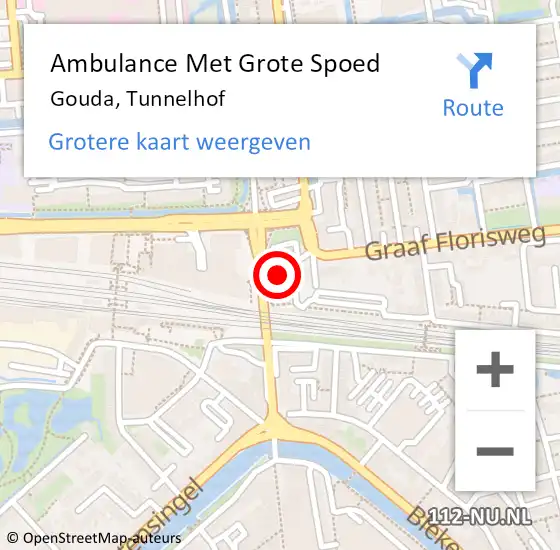 Locatie op kaart van de 112 melding: Ambulance Met Grote Spoed Naar Gouda, Tunnelhof op 5 augustus 2021 13:54