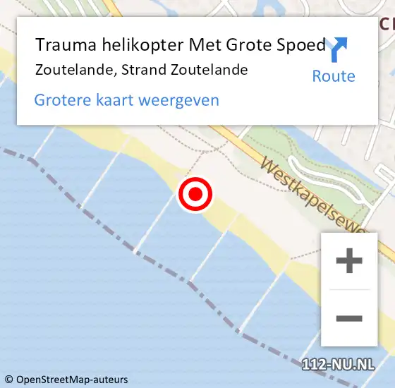 Locatie op kaart van de 112 melding: Trauma helikopter Met Grote Spoed Naar Zoutelande, Strand Zoutelande op 5 augustus 2021 13:56
