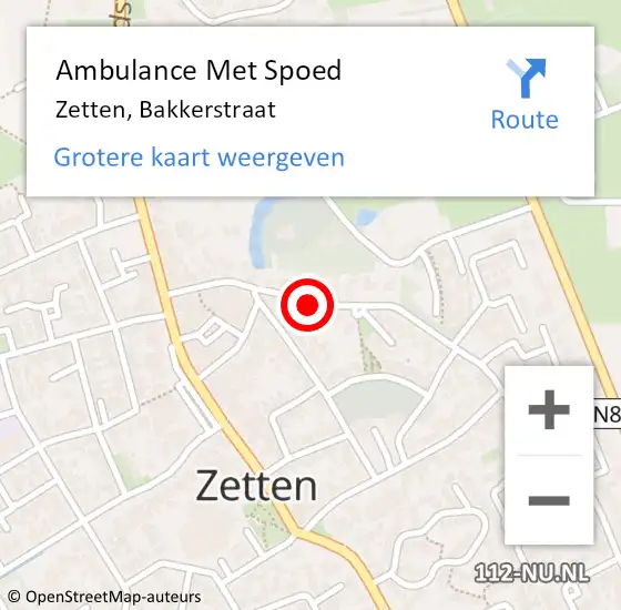 Locatie op kaart van de 112 melding: Ambulance Met Spoed Naar Zetten, Bakkerstraat op 5 augustus 2021 14:08