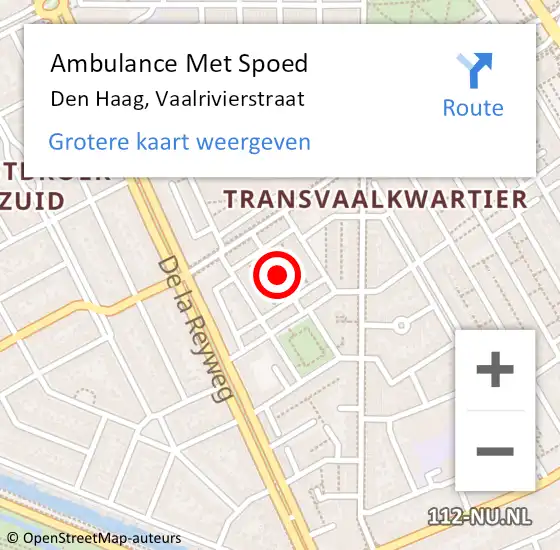 Locatie op kaart van de 112 melding: Ambulance Met Spoed Naar Den Haag, Vaalrivierstraat op 5 augustus 2021 14:15