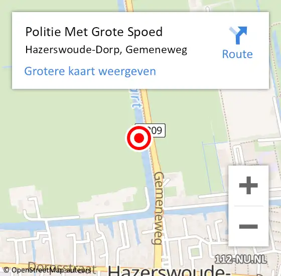 Locatie op kaart van de 112 melding: Politie Met Grote Spoed Naar Hazerswoude-Dorp, Gemeneweg op 5 augustus 2021 14:26