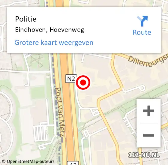 Locatie op kaart van de 112 melding: Politie Eindhoven, Hoevenweg op 5 augustus 2021 14:58