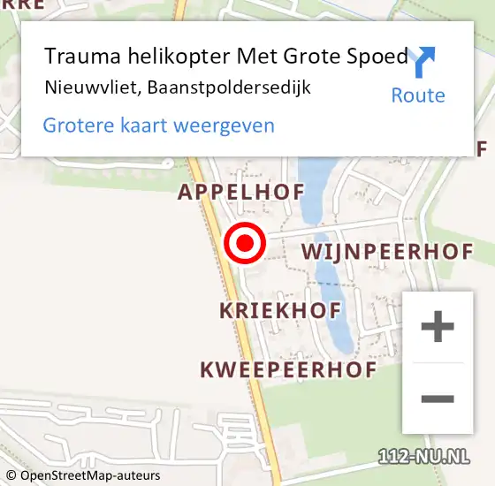 Locatie op kaart van de 112 melding: Trauma helikopter Met Grote Spoed Naar Nieuwvliet, Baanstpoldersedijk op 5 augustus 2021 15:10