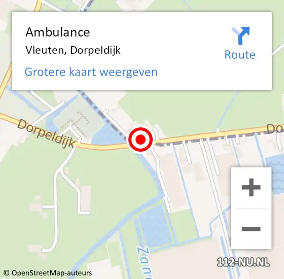Locatie op kaart van de 112 melding: Ambulance Vleuten, Dorpeldijk op 18 juni 2014 21:24