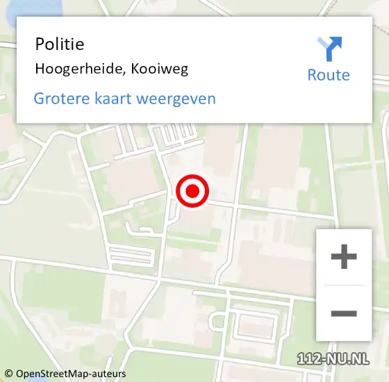 Locatie op kaart van de 112 melding: Politie Hoogerheide, Kooiweg op 5 augustus 2021 15:30