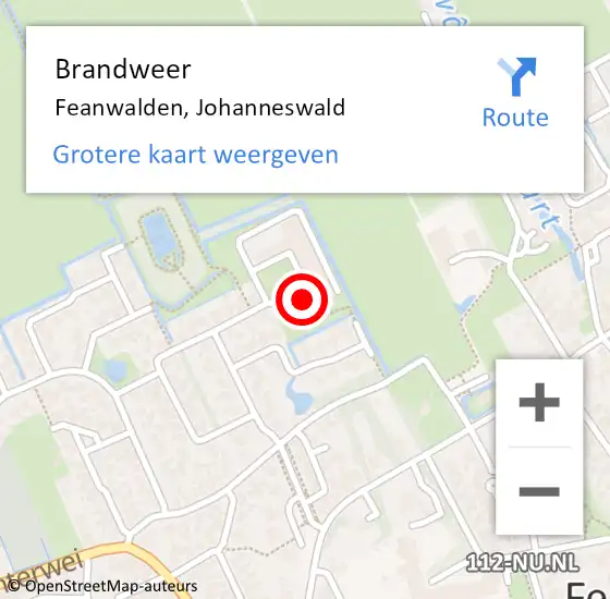 Locatie op kaart van de 112 melding: Brandweer Feanwalden, Johanneswald op 18 juni 2014 21:26