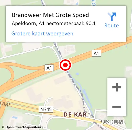 Locatie op kaart van de 112 melding: Brandweer Met Grote Spoed Naar Apeldoorn, A1 hectometerpaal: 90,1 op 5 augustus 2021 15:47