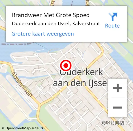 Locatie op kaart van de 112 melding: Brandweer Met Grote Spoed Naar Ouderkerk aan den IJssel, Kalverstraat op 18 juni 2014 21:29