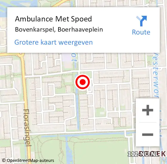 Locatie op kaart van de 112 melding: Ambulance Met Spoed Naar Bovenkarspel, Boerhaaveplein op 5 augustus 2021 16:15