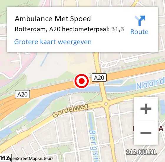 Locatie op kaart van de 112 melding: Ambulance Met Spoed Naar Rotterdam, A20 hectometerpaal: 31,3 op 5 augustus 2021 16:36