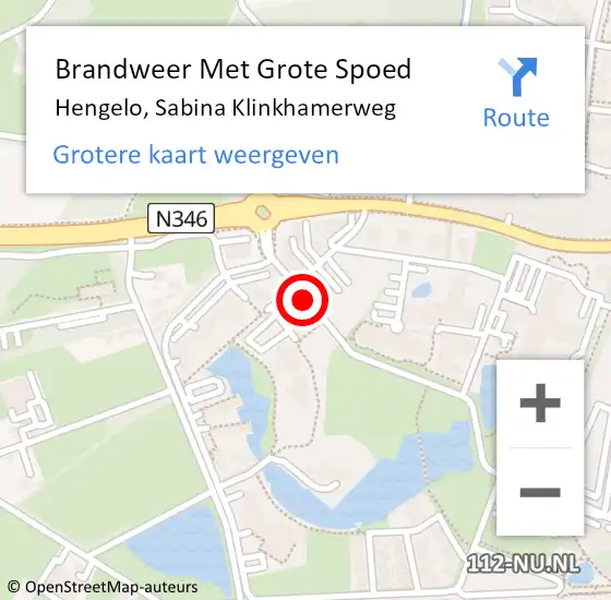 Locatie op kaart van de 112 melding: Brandweer Met Grote Spoed Naar Hengelo, Sabina Klinkhamerweg op 5 augustus 2021 16:52