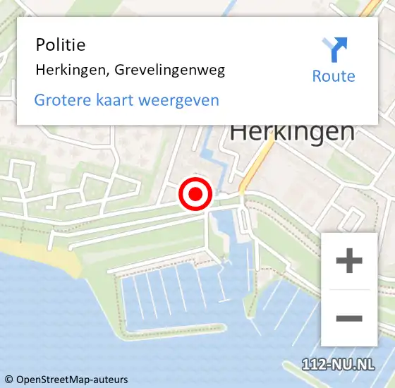 Locatie op kaart van de 112 melding: Politie Herkingen, Grevelingenweg op 5 augustus 2021 17:22