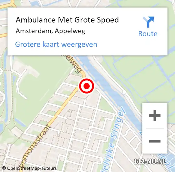 Locatie op kaart van de 112 melding: Ambulance Met Grote Spoed Naar Amsterdam, Appelweg op 5 augustus 2021 17:45