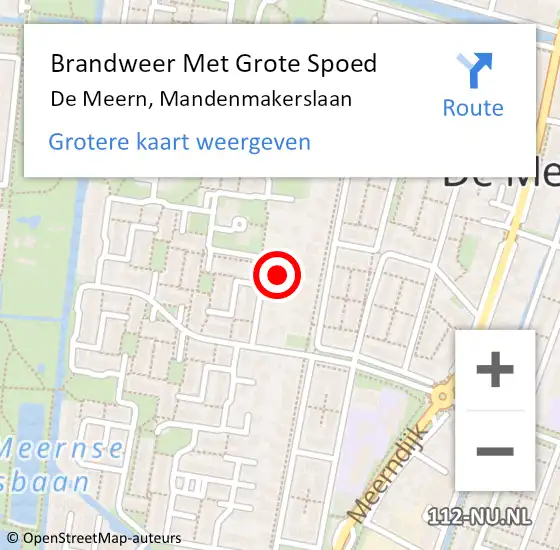 Locatie op kaart van de 112 melding: Brandweer Met Grote Spoed Naar De Meern, Mandenmakerslaan op 5 augustus 2021 17:57