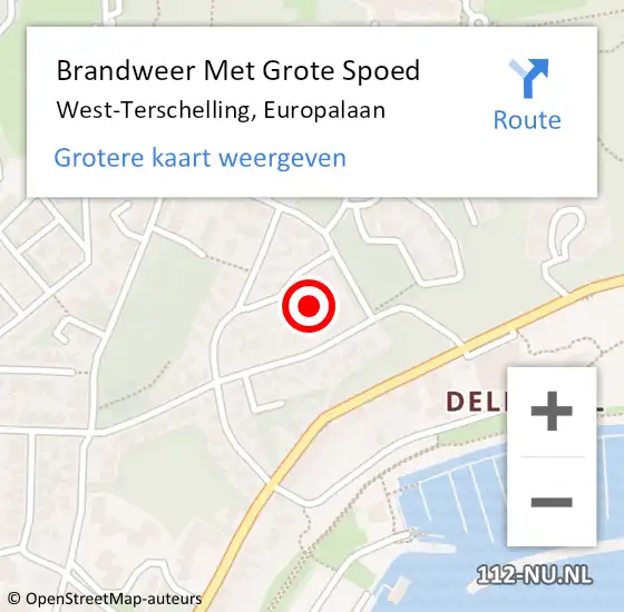 Locatie op kaart van de 112 melding: Brandweer Met Grote Spoed Naar West-Terschelling, Europalaan op 5 augustus 2021 18:01